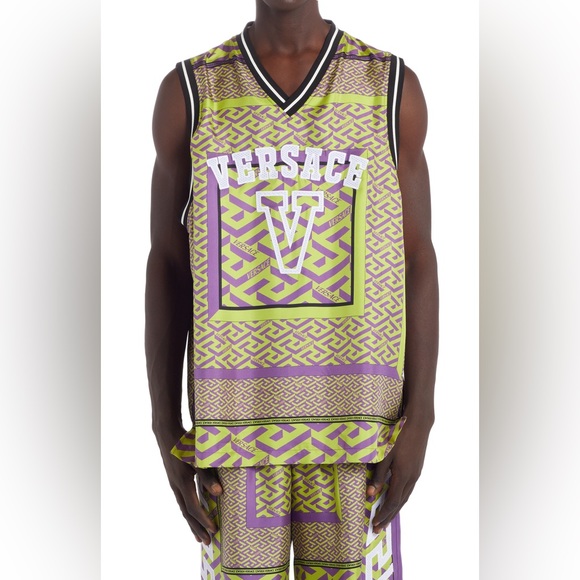 Versace La Greca Logo Silk Basketball Jersey Tank Top Size XL - Picture 5 of 14